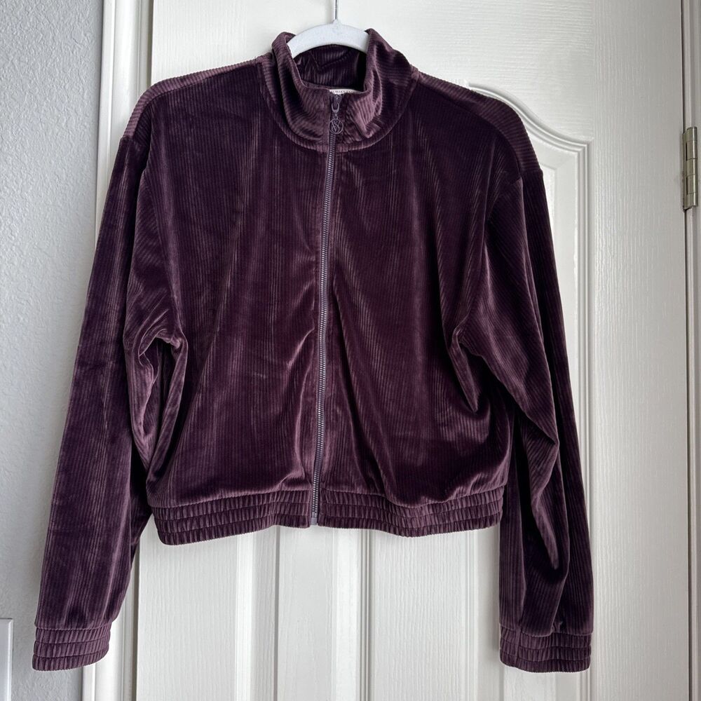 Victoria Secret Velour Crop Jacket Pant Set M Wine Red Burgundy Velvet Lounge